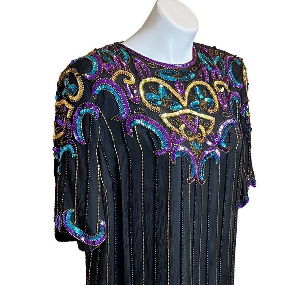 Vintage 80’s black silk sequin and bead evening blouse - Picture 6 of 16
